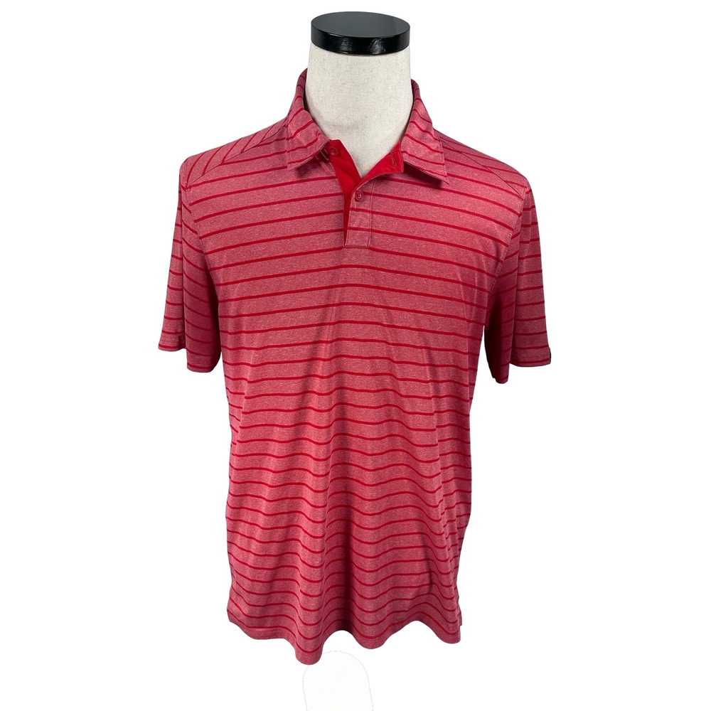 Oakley Mens Red Striped Short Sleeve Golf Performance Polo Shirt Regular Medium